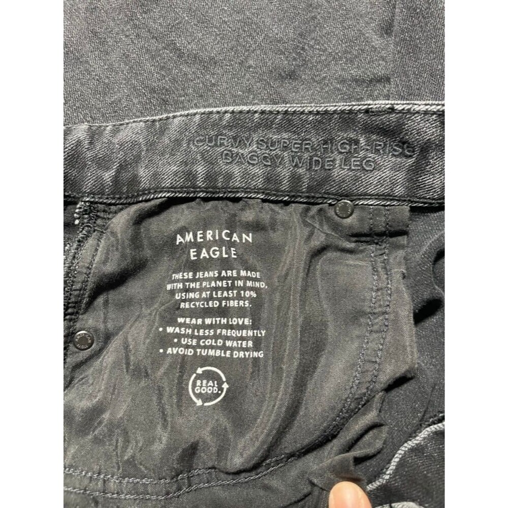 American Eagle Baggy Wide Leg Jeans Women Size 20 Black Curvy Super High Rise - Picture 6 of 15